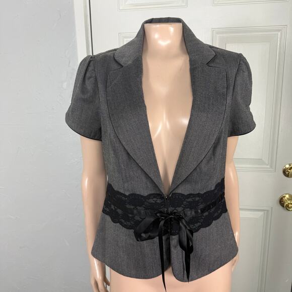 Vintage Y2K Forever 21 Women's Jacket Large Blazer Career Lace Tie Front J28 - Picture 1 of 6